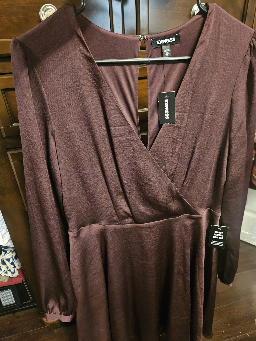Express Long Sleeve Faux Wrap Dress in Plum